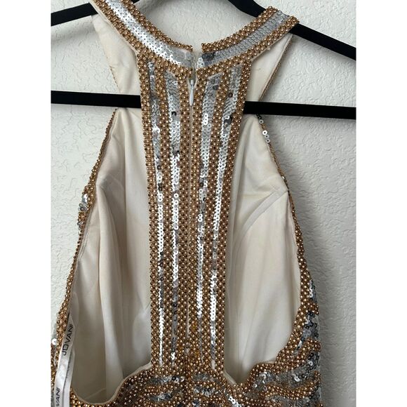 JOVANNI NWT Gold Silver Beaded Embellished Sequin Mermaid Fit Dress Size 6 - Picture 7 of 16